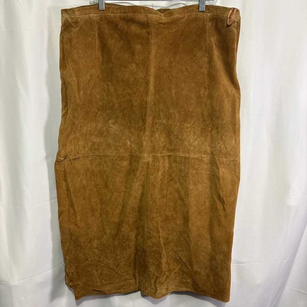 St Johns Bay Vintage Washable Suede Leather Midi Skirt Tan Brown 22W Plus Size